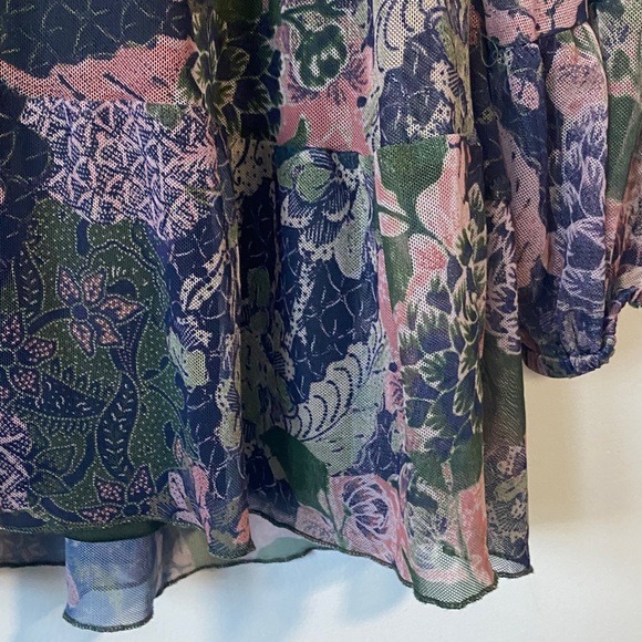 Terra & Sky Plus Size Mesh Peasant Top Floral Print Sheer Sleeve shirt 2X - Picture 6 of 14